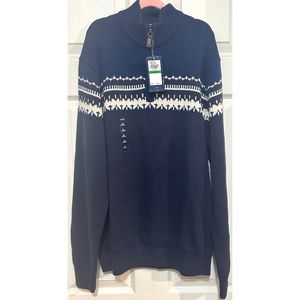 IZOD 1/4 Zip Mock Neck Sweater Amazing Glaze II Blue Two-Tone Men's L NWT